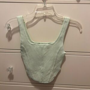 Aritzia Babaton NWT Green Sculpt Knit Square Neck Ribbed Stretch Cropped Top XS